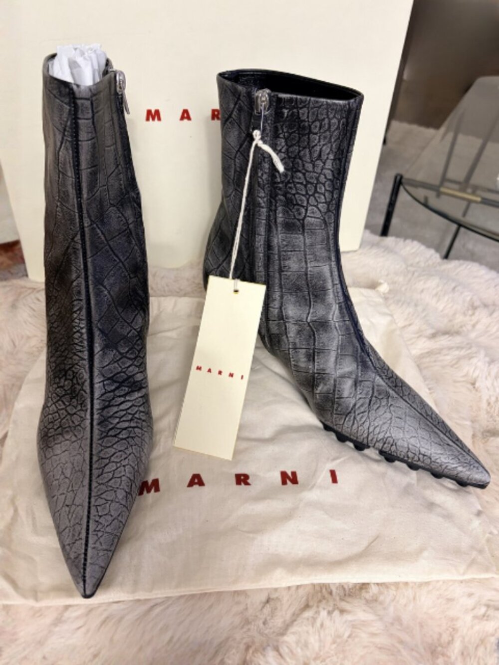 MARNI Spike crocodile-effect leather ankle boots *NEW WITH BOX & DUST BAG*